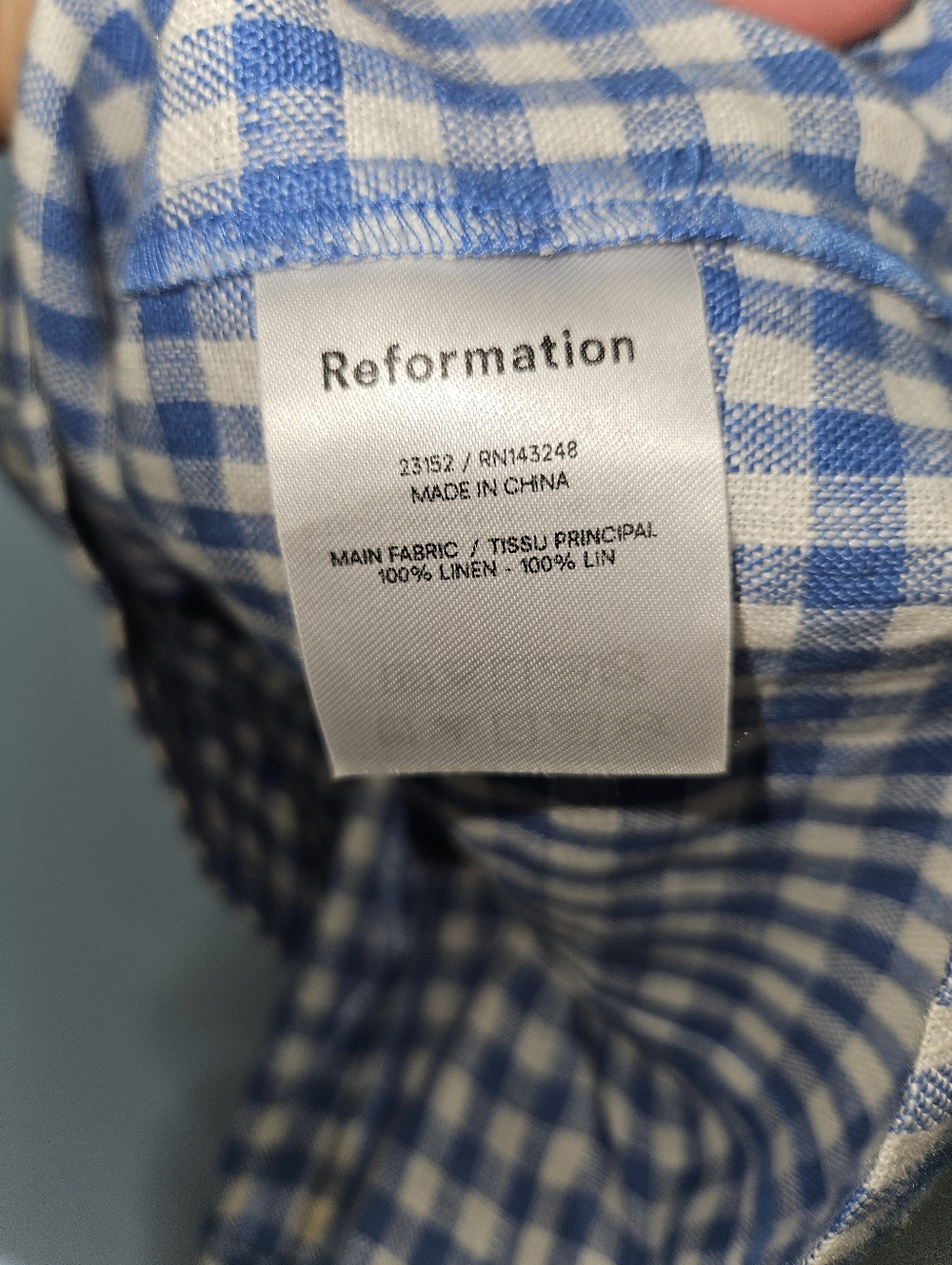 Reformation Brigitte Linen Dress Blue Gingham Print Size 6 - Picture 9 of 10
